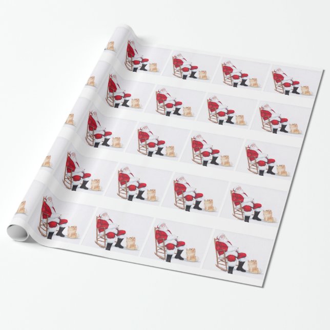 Pomeranian och Santa hundkonst som slår in papper Presentpapper (Utrullad)