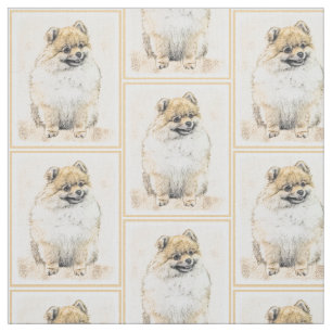 Pomeranian (orange) målning - original- hundkonst tyg