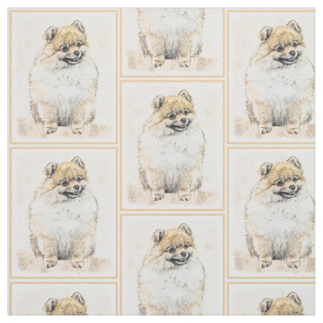 Pomeranian (orange) målning - original- hundkonst tyg (Provkarta)
