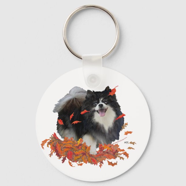 Pomeranian på hösten nyckelring (Framsida)