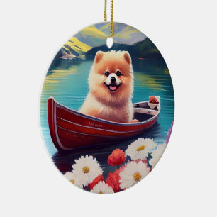 Pomeranian på paddel: Ett naturskönt äventyr Julgransprydnad Keramik