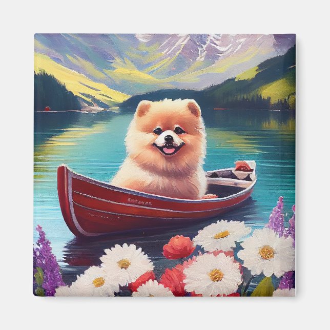 Pomeranian på paddel: Ett naturskönt äventyr Magnet (Framsidan)