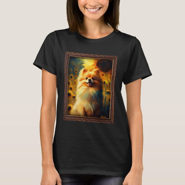 Pomeranian Painting Sunflower Flower Mom Women Flo T Shirt (Framsida)