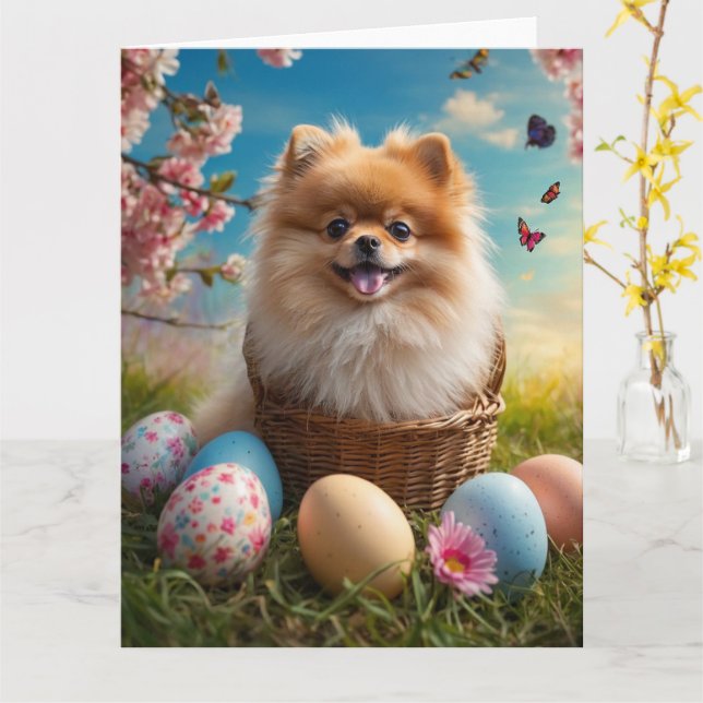 Pomeranian påskägg  kort (Gul blomma)