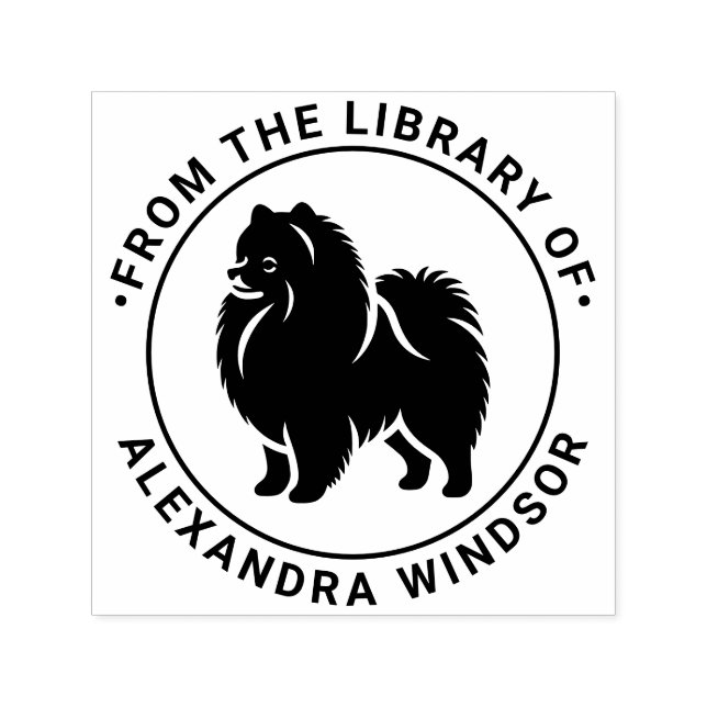 Pomeranian Pom Hund Står Silhuett Bibliotek Boktit Självfärgande Stämpel (Design)