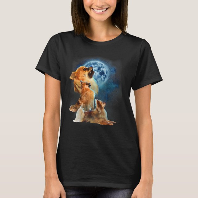 Pomeranian   Pomeranian Howling at the Moon T Shirt (Framsida)