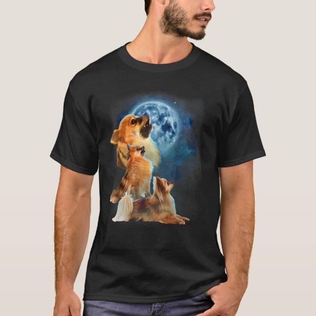 Pomeranian   Pomeranian Howling at the Moon T Shirt (Framsida)