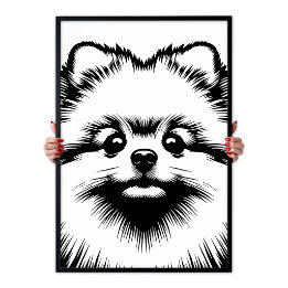 Pomeranian Pop Art Vit & Svart Chic Estetik Poster