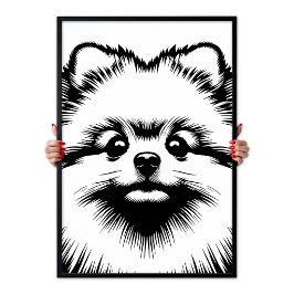 Pomeranian Pop Art Vit & Svart Chic Estetik Poster
