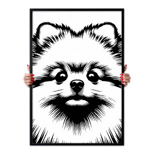 Pomeranian Pop Art Vit & Svart Chic Estetik Poster