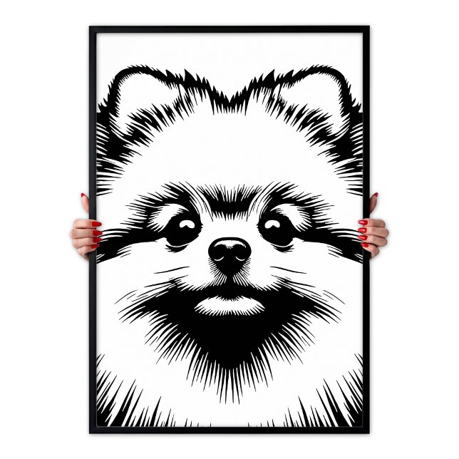 Pomeranian Pop Art Vit & Svart Chic Estetik Poster (Pomeranian Pop Art White & Black Chic Aesthetic Poster)