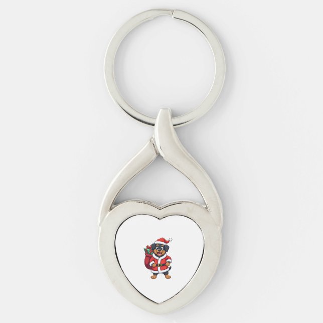 Pomeranian present överraskning twisted heart silverfärgad nyckelring (Framsidan)