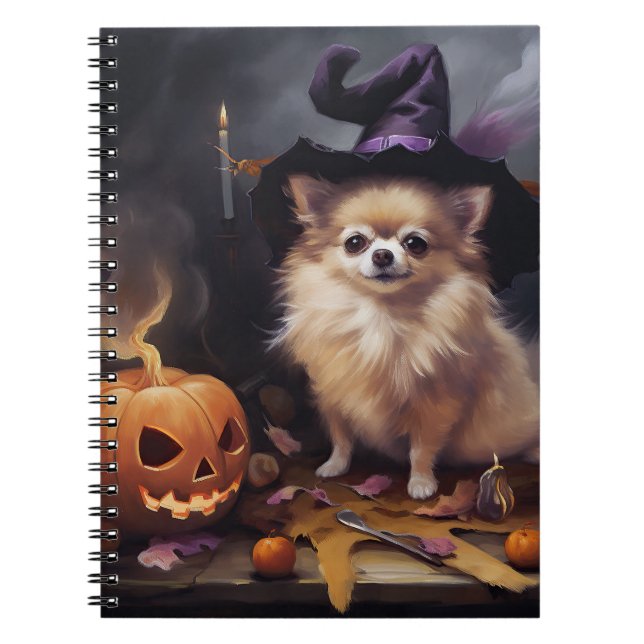 Pomeranian Pumpor Halloween Skräckinjagande Anteckningsbok (Framsidan)