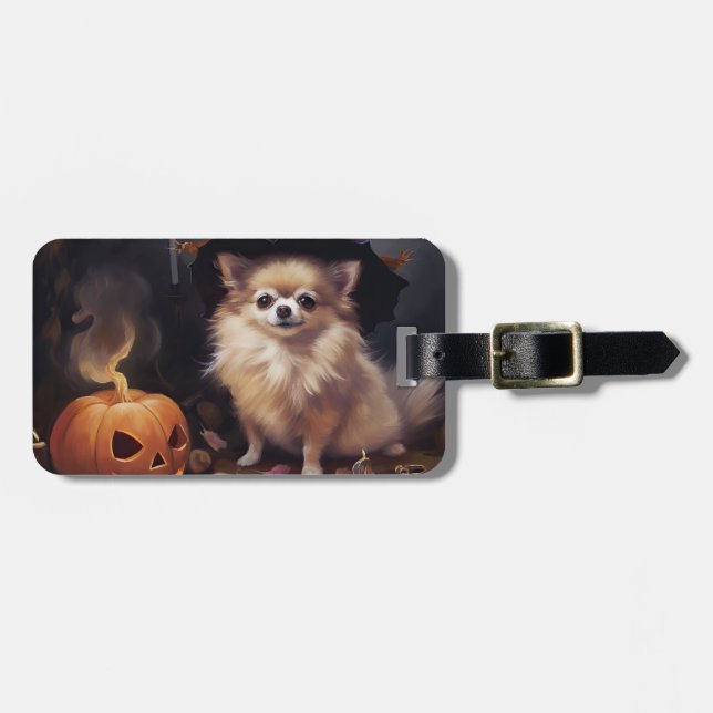 Pomeranian Pumpor Halloween Skräckinjagande Bagagebricka (Horisontell Framsida)