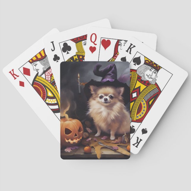 Pomeranian Pumpor Halloween Skräckinjagande Casinokort (Baksidan)