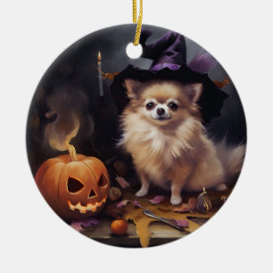 Pomeranian Pumpor Halloween Skräckinjagande Julgransprydnad Keramik