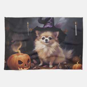 Pomeranian Pumpor Halloween Skräckinjagande Kökshandduk