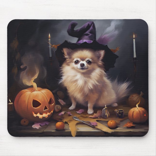 Pomeranian Pumpor Halloween Skräckinjagande Musmatta (Framsidan)