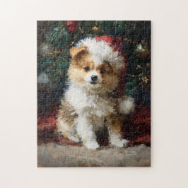 Pomeranian Puppy Christmas Painting Pussel