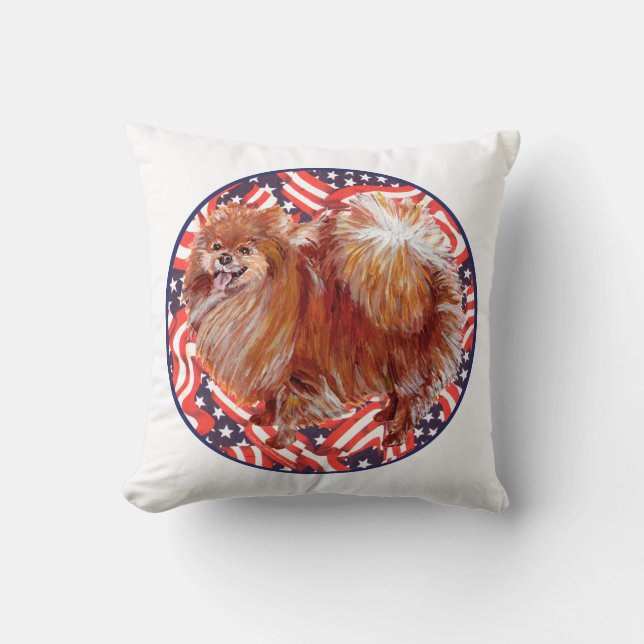 Pomeranian Röd Vit & Blå Kudde (Framsida)