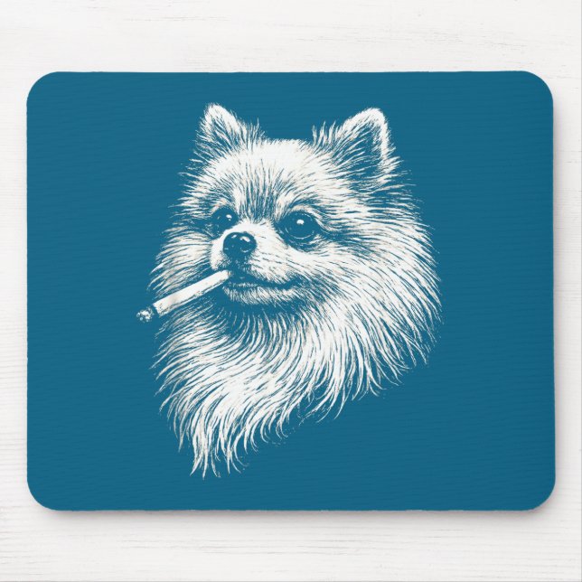 Pomeranian Rökande Meme Hund Illustration Musmatta (Framsidan)
