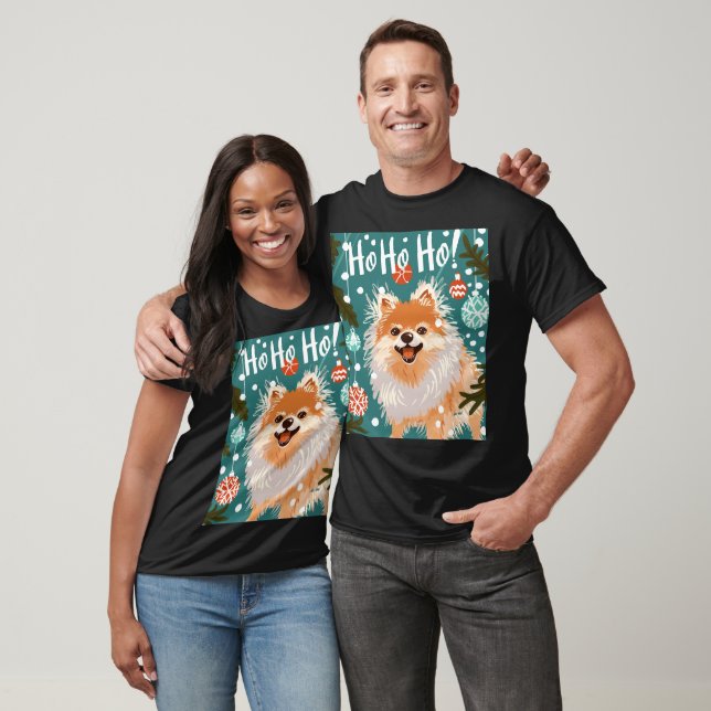 Pomeranian Roligt Jul T Shirt (Unisex)