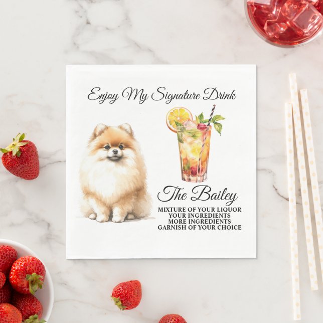 Pomeranian Signature Drink Bröllops Husdjur Pappersservett (Insitu)