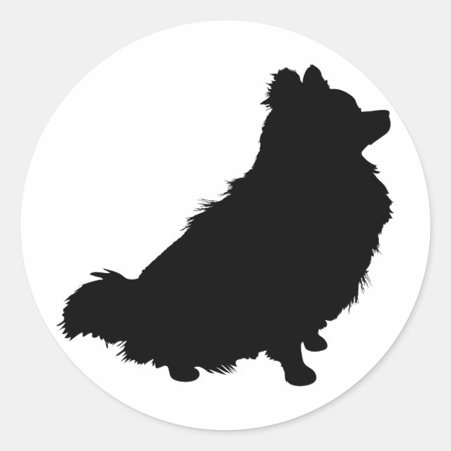 Pomeranian Silhouette Runt Klistermärke (Framsida)