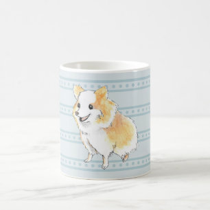 Pomeranian sittande akvarell i blå kaffemugg