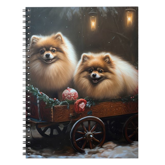Pomeranian Snöig släde juldekoration Anteckningsbok (Framsidan)