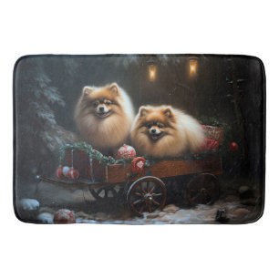 Pomeranian Snöig släde juldekoration Badrumsmatta