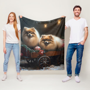 Pomeranian Snöig släde juldekoration Fleecefilt