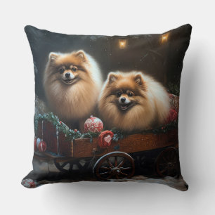Pomeranian Snöig släde juldekoration Kudde