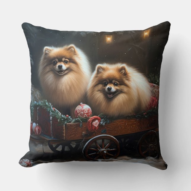 Pomeranian Snöig släde juldekoration Kudde (Framsida)