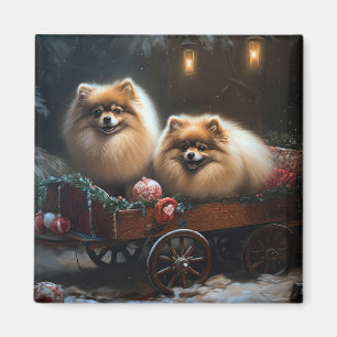 Pomeranian Snöig släde juldekoration Magnet