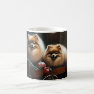 Pomeranian Snösläd Juldekoration Kaffemugg