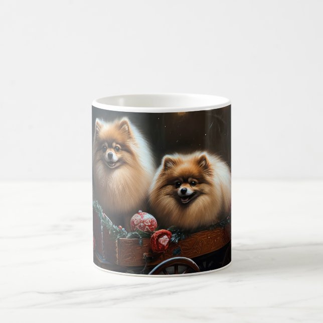 Pomeranian Snösläd Juldekoration Kaffemugg (Center)