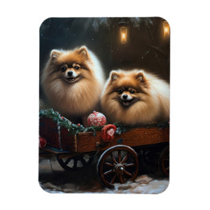Pomeranian Snösläd Juldekoration Magnet
