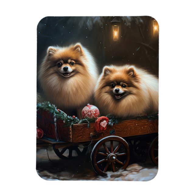 Pomeranian Snösläd Juldekoration Magnet (Vertikal)