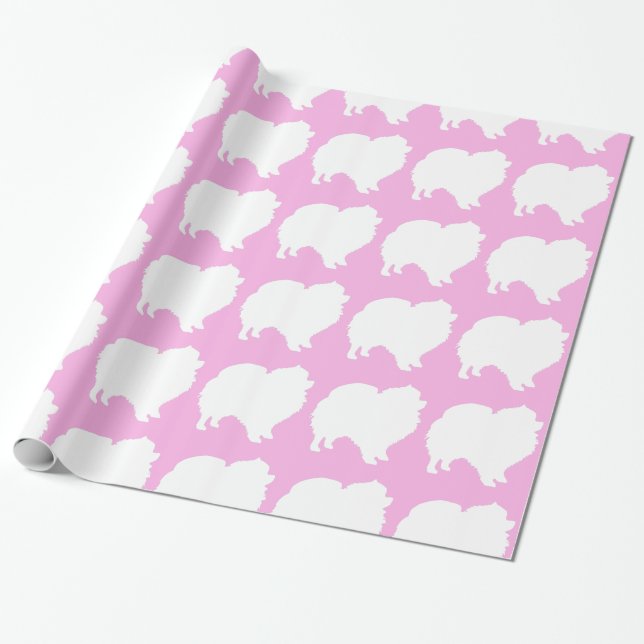 Pomeranian som slår in pappra vitsilhouetterosor presentpapper (Utrullad)