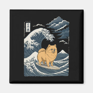 Pomeranian som surfare japansk våg _2 magnet