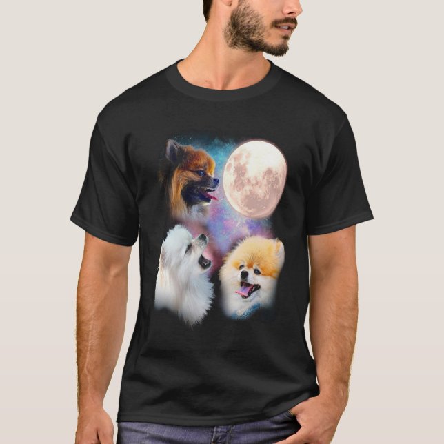 Pomeranian som tjuter måneskjortan - måne för tre t shirt (Framsida)