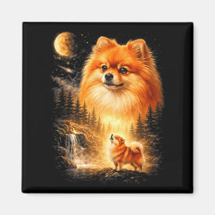 Pomeranian som ylar mot månen vintage mystisk gör magnet