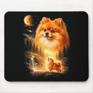 Pomeranian som ylar mot månen vintage mystisk gör musmatta