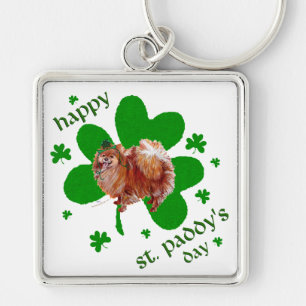 Pomeranian St. Patrick's Day Fyrkantig Silverfärgad Nyckelring