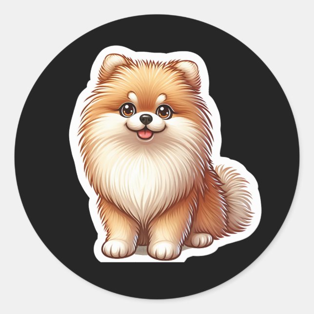 Pomeranian Sticker Runt Klistermärke (Framsida)