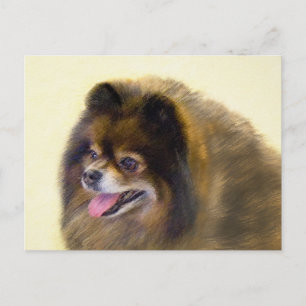 Pomeranian Svart och Tan Målning Original Hundkons Vykort