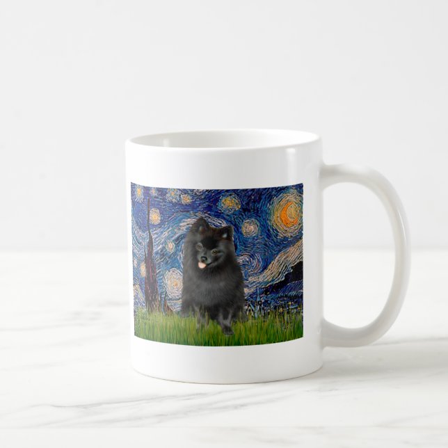 Pomeranian (svart) - Stjärnkväll Kaffemugg (Höger)