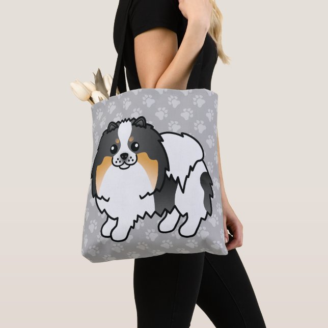 Pomeranian Tecknad Hund i Vit Trefärgad Päls Tygkasse (Närbild)