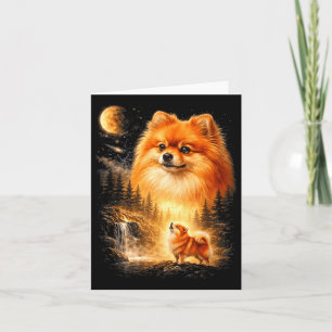Pomeranian tjuter mot månen vintage mystisk gör kort